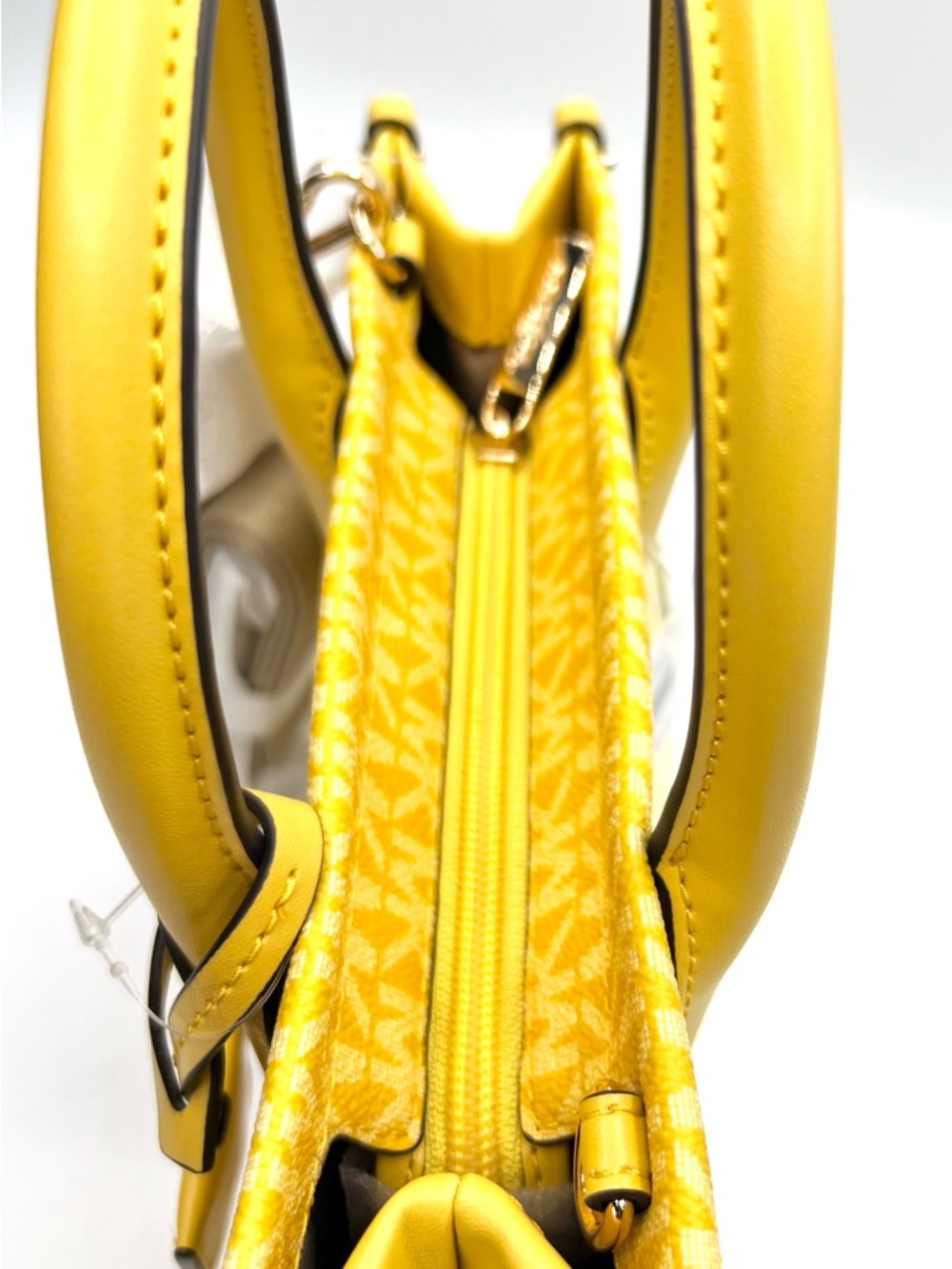 Michael Kors Mirella Small Satchel in Daisy Yellow Leather & Canvas - Picture 7 of 11
